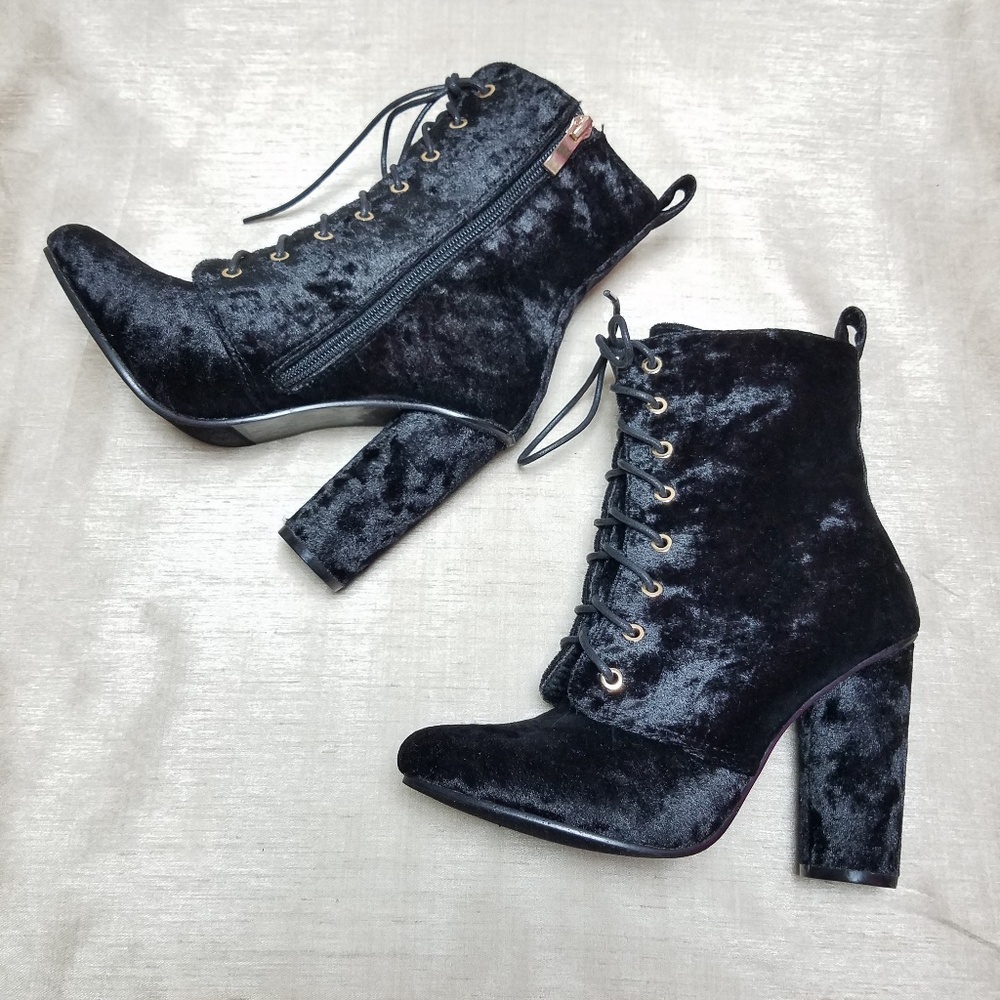 Catherine Malandrino Velvet Laceup Ankle Boots, 8M